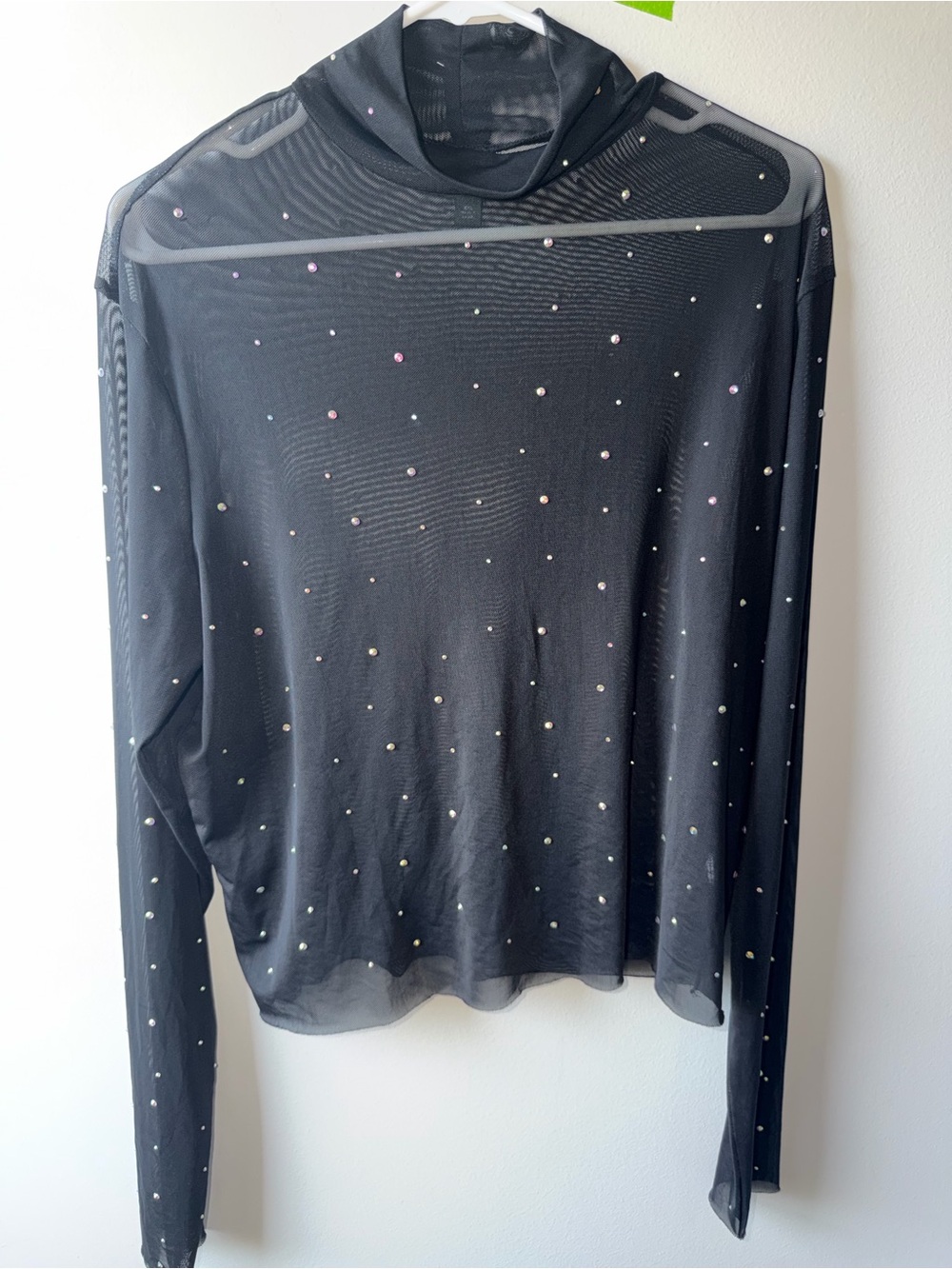 wild fable Black Sheer Long-Sleeve Top with Iridescent Studs